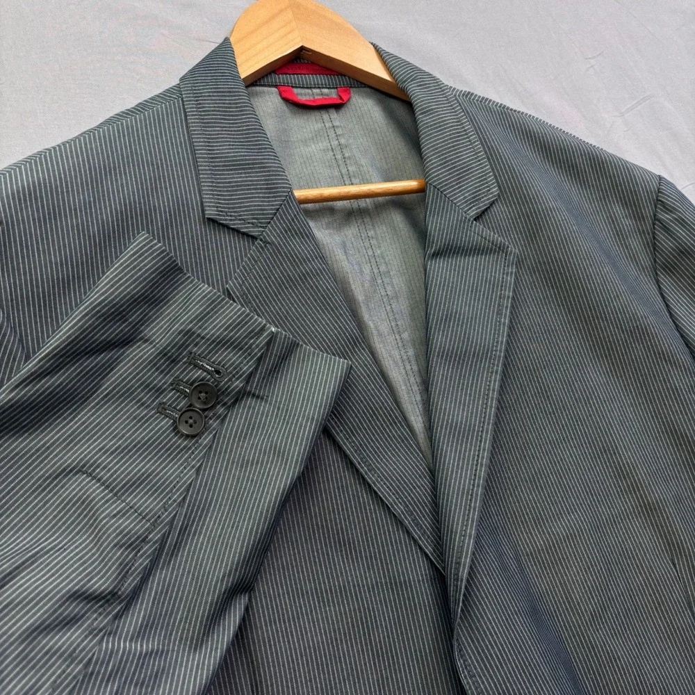 Alfani Mens XL Blue Pinstripe Two Button Blazer Cotton Blend Stretch Jacket